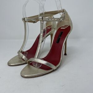 CAROLINA HERRERA Heels Womens 37 US 7 Gold Metallic Strappy Leather Evening
